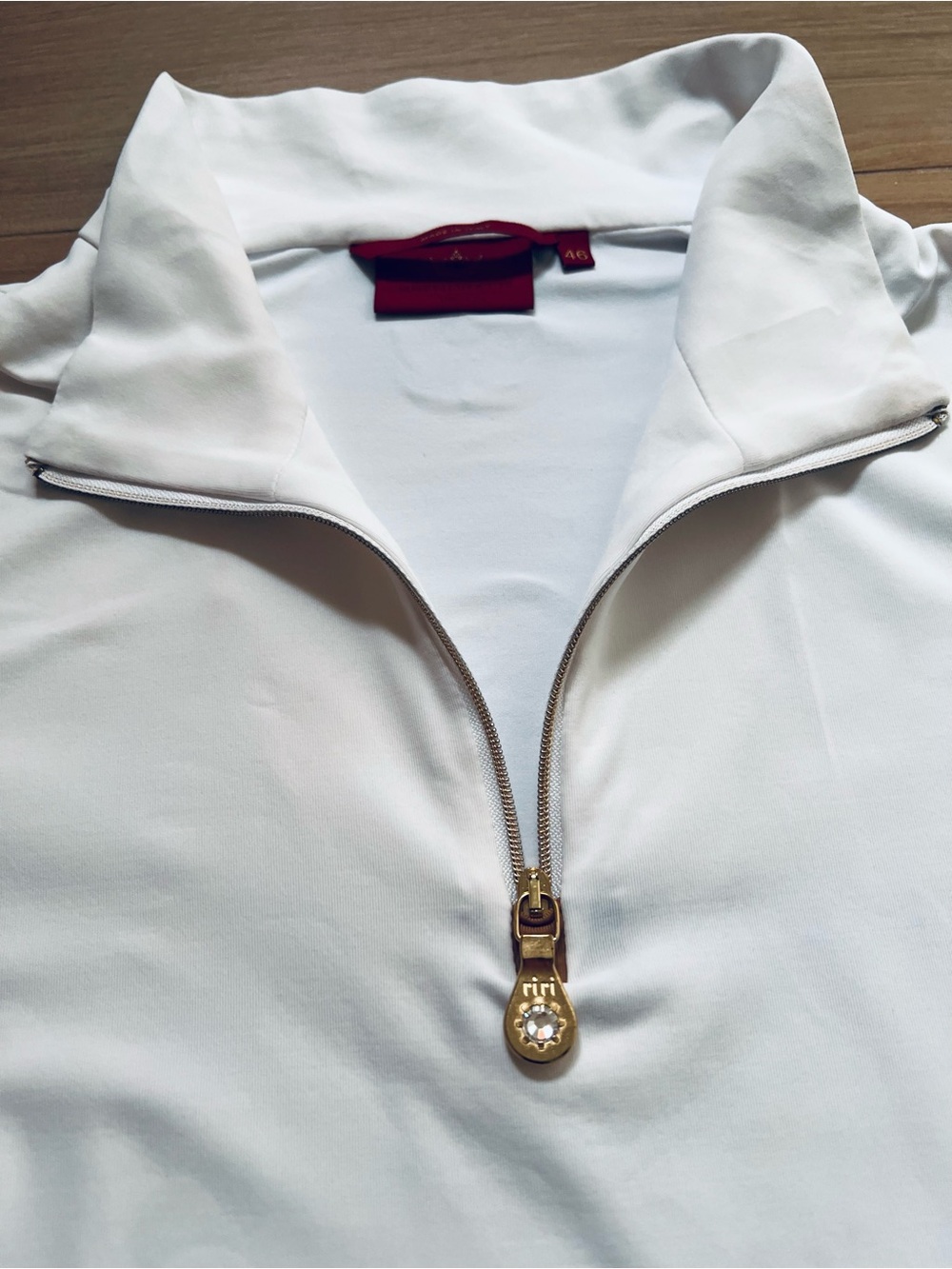 Brendratti Italy 46 White Camel Golf Quarter Zip Riri Crystal Pullover M/L - Picture 9 of 10